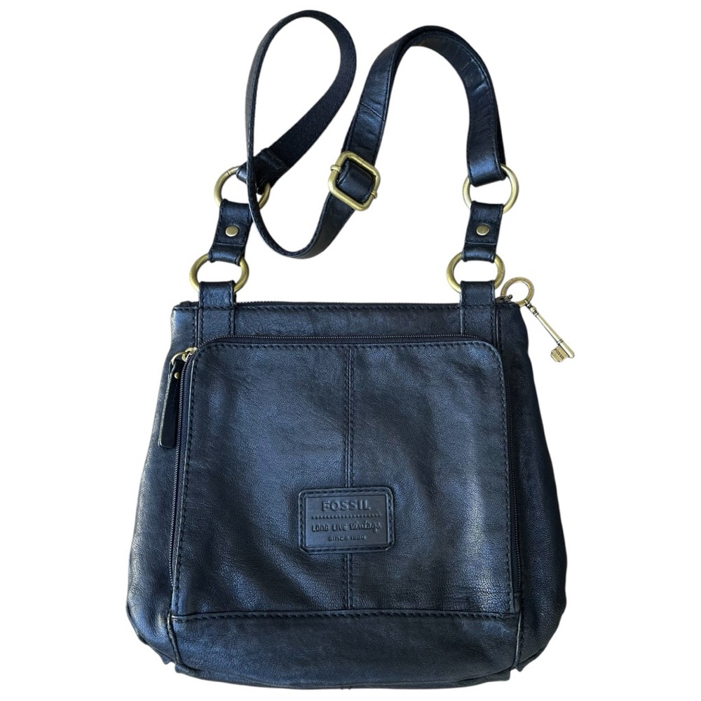 Fossil Long Live Vintage Black Leather Crossbody Bag Purse
